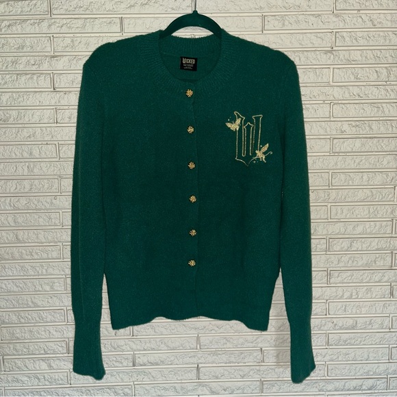 Wicked Button Down Cardigan Paul Tazewell Design Dk Green Gold Super Soft EUC M - Picture 1 of 6